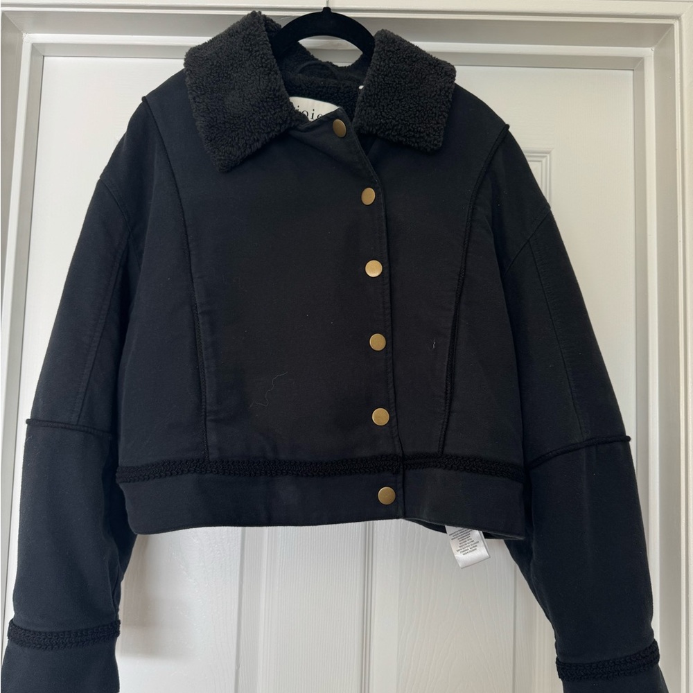 Joie size L Lazaro Faux Sherpa Crop Double Breasted Coat Jacket NWT